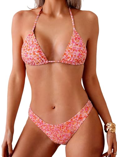 Image of ZAFUL Womens Halter Bikini Sets Triangle Bikinis High Cut Swimsuits 2 Piece Bathing Suits Sexy Swimwear