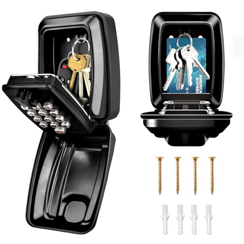 Key Safe Wall Mounted, Police Approved, Large Key Lock Box with Resettable 12-Digit Code Keysafe Wall Mounted Outside, Key Safe Outdoor with Weatherproof Cover for Home Garage Office School (Black)