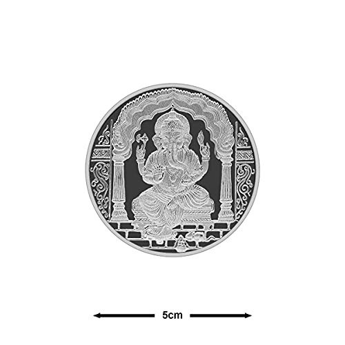 Image of MAA SILVER Pure Silver Ganpati Ganeshji BIS Hallmarked Round Coin Chandi Sikka Perfect for Gifting Investment Diwali Dhanteras (999 Purity)