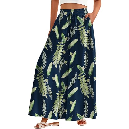Womens Palazzo Pants Wide Leg Flowy Floral Pants Summer Casual Loose High Waisted Boho Trousers with Pockets Plus Size