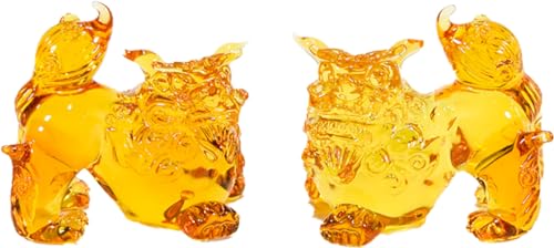 沖縄土産 シーサー 置物 ミニ 玄関 ペア ガラスシーサー (琥珀)