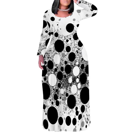 Image of PinkPatty Plus Size Maxi Dresses for Women Long Sleeve Crew Neck Casual Fall Dress with Pockets
