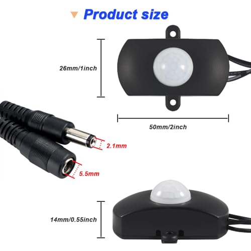 DC 12V to 30V 3A Mini Pir Motion Sensor Switch, Infrared Activated LED Switch Controller LED Motion Sensor Switch for Wall Lamps, with DC Terminal Connector, Screwdriver (2 Pack)