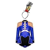 inhzoy Niñas Disfraz Domador Circo Halloween Costume Ringmaster Fiesta Rendimiento Manga Larga Tutú Vestido Danza Baile Falda A Azul Real 15-16 años