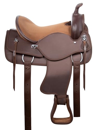 Acerugs Western Horse Saddle Set PAD Headstall REINS Breast Collar TACK Light Weight Synthetic Cordura (Brown Plain SQHB, 15\")