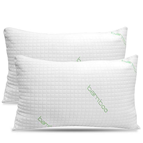 King Size 2 Pack Bamboo Pillow - Bed Pillows for Sleeping, Adjustable with Shredded Memory Foam – Back, Stomach, Side Sleeper, Washable, Removable Cover with Zipper - King (2 Pack)