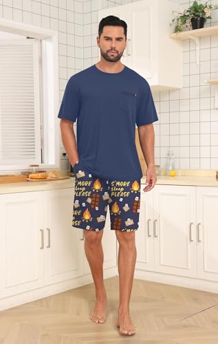 Image of Mens Pajamas Set Lightweight Summer Pjs Sleepwear Soft Comfy Short Sleeve Loungewear With Pocket (S-4X)