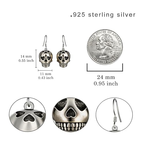 Image of Sugar Skull Earrings 925 Sterling Silver HalloweenSugar Skull Dangle Earrings Halloween Jewelry Sugar Skull Gifts for Women