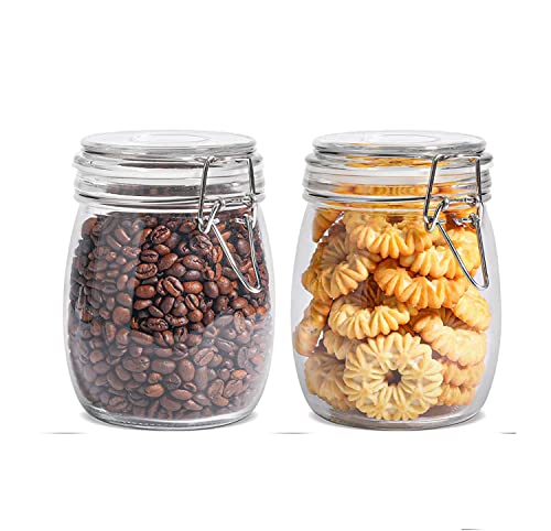 Image of Glass Storage Jars with Clip Lid, Round Clip Top Glass Jar, Clear Airtight Food Storage Container, Canisters for Dry Food Coffee Beans Cereal Spice Sugar Pasta, Round, 750ml, Pack of 2