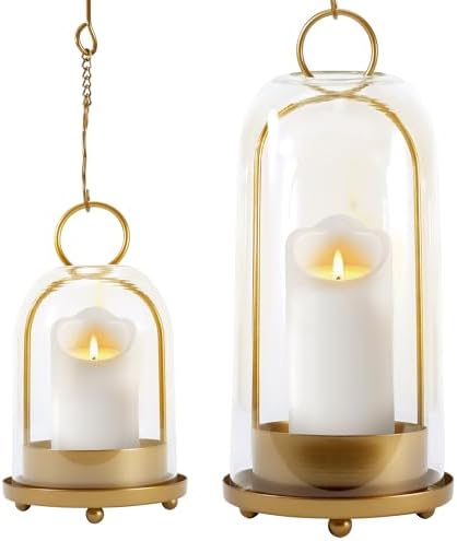 Hurricane Glass Candle Holders, Large & Medium Brass Lanterns Hur...