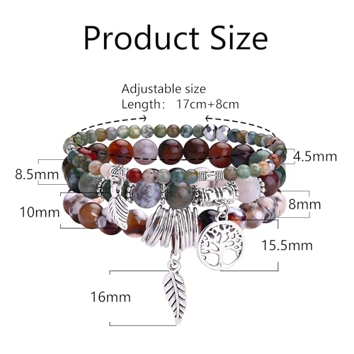 Dochais 3 Stück Boho Armbänder Damen, Yoga Armband Damen Chakra, Verstellbares Bohemian Armband, Boho Schmuck Bracelet, Rosenquarz Turmalin Edelstein Armband Set Für Damen (3 Stück, Stil 4)