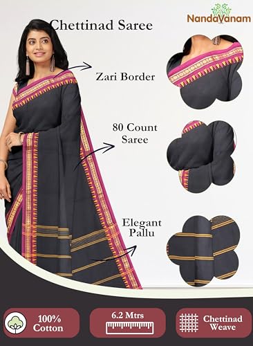 Image of Women's Chettinad Cotton Sarees | Handloom Saree with Blouse | Pure Cotton Sarees for Women Daily use and All Occasion Wear| Soft, Comfort Cotton Saree
