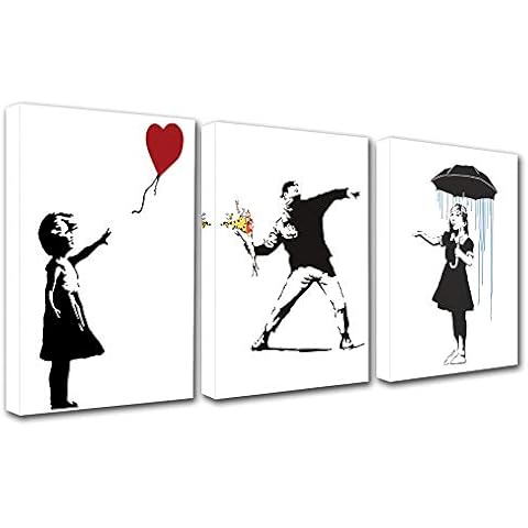 Walarky Black and White Banksy Canvas Wall Art for Living Room Decor Graffiti Street Art Kitchen Wall Decor Artwork Home Decor Room Wall Pictures Picture Print Pop Art Framed Ready to Hang 42x20 Inch Cover