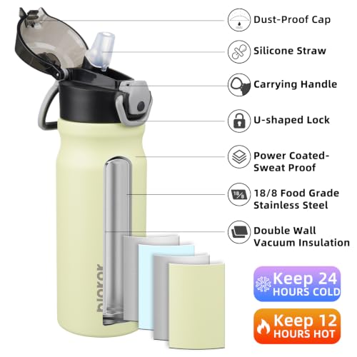 Image of BJPKPK 18 oz Water Bottle with Straw & Handle, Insulated Stainless Flask | Leak Proof Locking Lid, Thermal, Double Wall Vacuum, Keeps Hot /Cold, Dishwasher Safe, Travel & Sports, Macaron Green