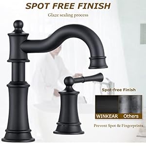   Roman-Bathroom-Sink-Faucet-3-Holes-Matte-Black-2-Handle-Widespread-8-inch-Deck-Mount-Installation-with-Overflow-Pop-Up-Drain-Assembly-and-Water-Supply-Lines