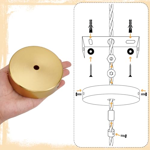 PH PandaHall 2 Ensembles 9.7cm Kit de Canopée Lumineuse Lustre, Kit de Lumière Pendant, Plaque de Couverture de Plafond, Rond Doré Plaque de Plafond de Remplacement pour Lustre Luminaires – vue 3