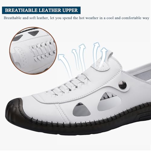 Men's Leather Sandal Comfort Slip On Lightweight Breathable Hollow Non Slip Walking Sandals for Men Sport Outdoor Casual Beach Hiking Camping3