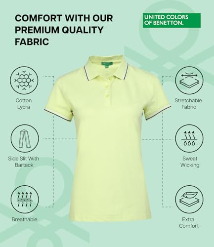 Image of UNITED COLORS OF BENETTON Women's Cotton Lycra Half Sleeves Plain Stylish Regular Fit Polo T-Shirt with Coloured Collar Tipping