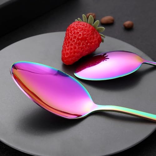 Image of Spoon Flatware Set | Stainless Steel Flatware Set | Mirror Polished Cutlery | Teaspoons for Espresso, Cappuccino, Dessert & Ice Cream | Dishwasher Safe(12 Pcs Small Spoon, Rainbow)