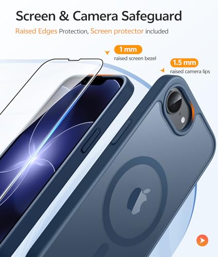 Image of FNTCASE for iPhone 17e Case: iPhone 16e Phone Case [Compatible with Magsafe] Translucent Matte Cases with [Screen Protector] Military Grade Shockproof Protective Phone Cover - Blue