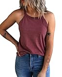 KINLONSAIR Women's Summer Sleeveless Halter Tee Shirts Crew Neck Workout Tank Tops Casual Plain Cami Shirts Dark Burgundy