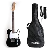 Electric guitar black color fixed bridge SS pickup solid phoenix body maple neck portable young man starter practice or party play 25.5 scale length gigbag strap with (TL Black)