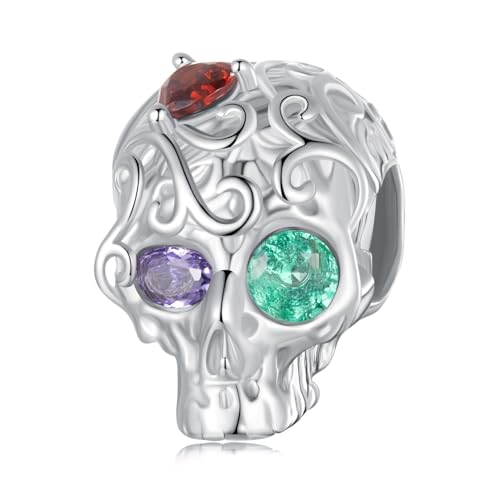 Abalorio de calavera de plata de ley 925 para pulseras Pandora, perlas de Halloween, regalos para amigos y familiares, Zirconia cúbica, Circonita cúbica