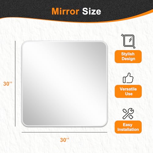 Image of Delma Bathroom Vanity Mirror, Silver Framed Mirror for Over Sink, 30x30 | HD glass, distortion-free for makeup and grooming, Sturdy frame, all mounting hardware, hangs horizontal or vertical