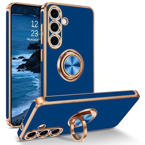 Telaso for Samsung Galaxy S25 Case, 360° Rotation Kickstand Ring Holder Plating Edge Soft Rubber TPU Bumper Slim Flexible Shockproof Protective Phone Case Cover for Samsung S25 2025,Sapphire Blue by Telaso - Used condition - CA$7.48