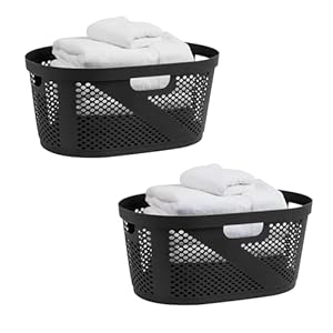 Mind Reader 40L Laundry Basket, Clothes Hamper, Ventilated, Plastic, 23″L x 14.5″W x 10.5″H, Set of 2, Black