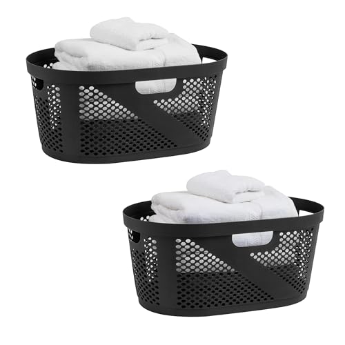 Mind Reader 40L Laundry Basket, Clothes Hamper, Ventilated, Plastic, 23″L x 14.5″W x 10.5″H, Set of 2, Black
