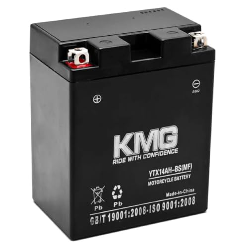KMG Battery Compatible with Yamaha 350 YFM35B Bruin 2004-2006 YTX14AH-BS Sealed Maintenance Free Battery High Performance 12V SMF OEM Replacement Powersport Motorcycle ATV Scooter Snowmobile