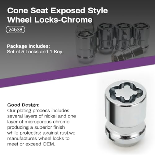 Image of 24538 Chrome Cone Seat Wheel Lock Set (1 /2 inch-20 Thread Size) Set of 5