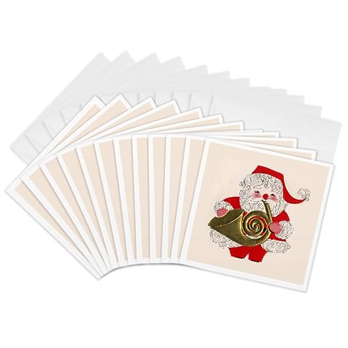 Carte de vœux Père Noël jouant du cor d'harmonie 3dRose lot de 12 pièces