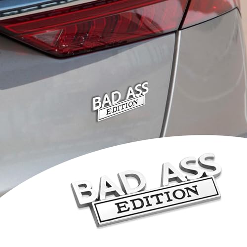 Image of 1 PC Car Fender Decorative Badge Decal, 3.93 inch x 1.33 inch Three-Dimensional Bad Ass Edition Alloy Tailgate Front Grille Hood Decal, Retrofit Parts, Suitable for Most Car Models (Silver & Black)