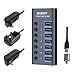 Produktbild WLXKJY Aktiver 3.0-USB-Hub mit 36 W (12 V/3 A) Netzteil, 7-Port-Aluminium-USB 3.0-Hub zum Laden und Hochgeschwindigkeits-Datenübertragung, Multi-Port-USB 3.0-Splitter mit einzelnen Schaltern, USB-C