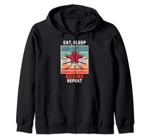 Retro Bull Eat, Sleep Boxing Repeat Vintage Grunge Boxing Zip Hoodie