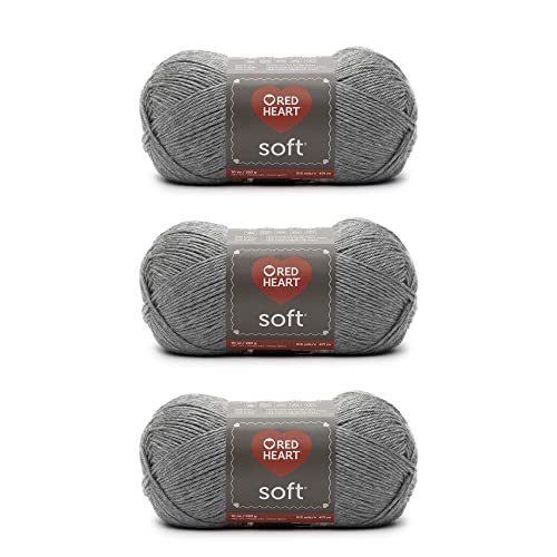 Image of Red Heart Soft Gray Heather Yarn - 3 Pack of 283g /10oz - Acrylic - 4 Medium (Worsted) - 513 Yards - Knitting /Crochet