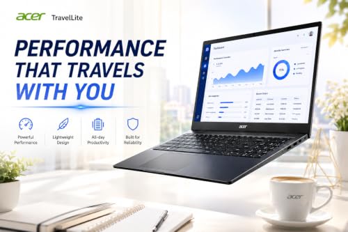 Image of Acer TravelLite Thin & Light Laptop | AMD Ryzen 5 7430U Hexa-Core | 15.6 inch FHD | 8GB RAM | 512GB SSD | AMD Radeon Graphics | Windows 11 | MS Office | Metal Body | Black | 3 Years Warranty