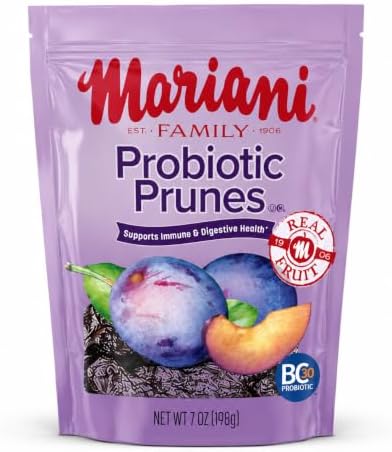 Mariani Probiotic Prunes Pitted Unsweetened, 7oz Bulk Dried Fruits No Sugar Added, Supports Healthy Bones, Immune and Digestive Health