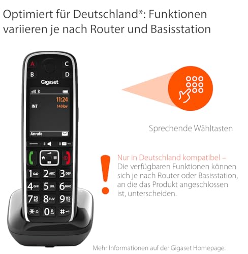 Gigaset E720 - Schnurloses Senioren DECT-Telefon - sprechende Wähltasten - Nummernansage & Namensansage - Anrufübertragung per Bluetooth - Lautstärkeanpassung, schwarz [Deutsche Version]