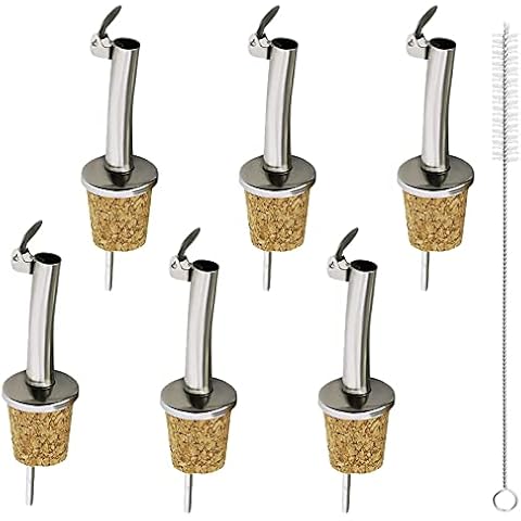 Bottle Pourer Cork with Lid Pourer, 6 Pcs Stainless Steel Cork Olive Oil Pourers Oil Bottle Spouts Vinegar Dispenser with Hinged Flip Top Cap for Wine, Syrup, Liquor Cover