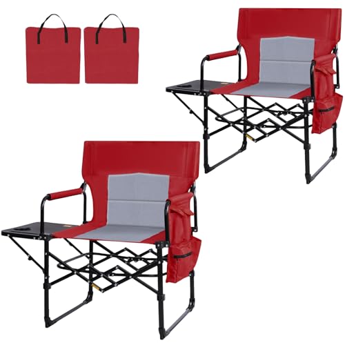 Image of 2Pack Director Chairs for Outdoor, Folding Camping Chair, Compact Directors Chair Side Table and Side Bag, Heavy Duty Oversize Chair for Beach Fishing Picnic, Holds up to 400 lbs Red
