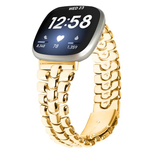 Fitbit Versa 4&Sense 2�p�o���h ���f�B�[�X �����Y ���߉\ �G���K���g�ȃX�^�C�� �X�e�����X�X�`�[�����^���o���h Fitbit Versa 3&Sense�o���h�ɑΉ� �j�����p (Versa3/ Sense�A�S�[���h)