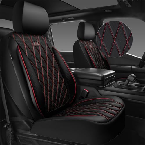 Image of CAR PASS Thick Foam 3D Air Mesh Leather Car Seat Covers Front Seats Only, Breathable Premuim Leather Two Front Seat Cover, Airbag Compatible Universal Fit for 95% Sedan Van Truck SUV,Black and Red
