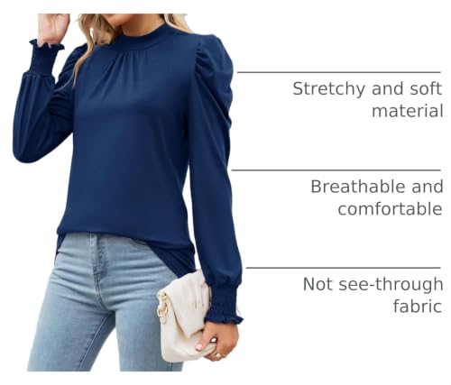 Image of LUYAA Puff Long Sleeve Shirts for Women Tops Dressy Casual Frill Mock Neck Smocked Cuffs Blouses