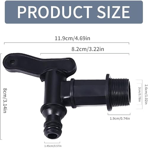 2 Stück Auslaufhahn für Regentonne, 3/4 Zoll Kunststoff Ersatzhahn, Mit Dichtung Kontermutter Dichtband, Heim Garten Wassertank Anschlüsse, für Wassertank Regenwassertonne Regenfass (Schwarz)