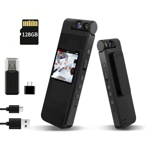 BLVBWSD 128GB Mini Body Camera with 180° Rotating Lens, 1080P HD Mini Body Cameras with Audio and Video Recording, Loop Record, 8 Hours Continuous Recording Camcorder for Security, Work, Travel