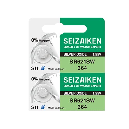 Image of 364 SR621SW 1.55V 0% Hg Silver Oxide Watch Battery (2 Batteries) Made in Japan by Seiko