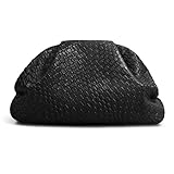 Jumping Deer Oversized Dumpling Clutch, PU Leather Woven Handbag for Women, Magnetic Closure Evening Clutch Purse, Black